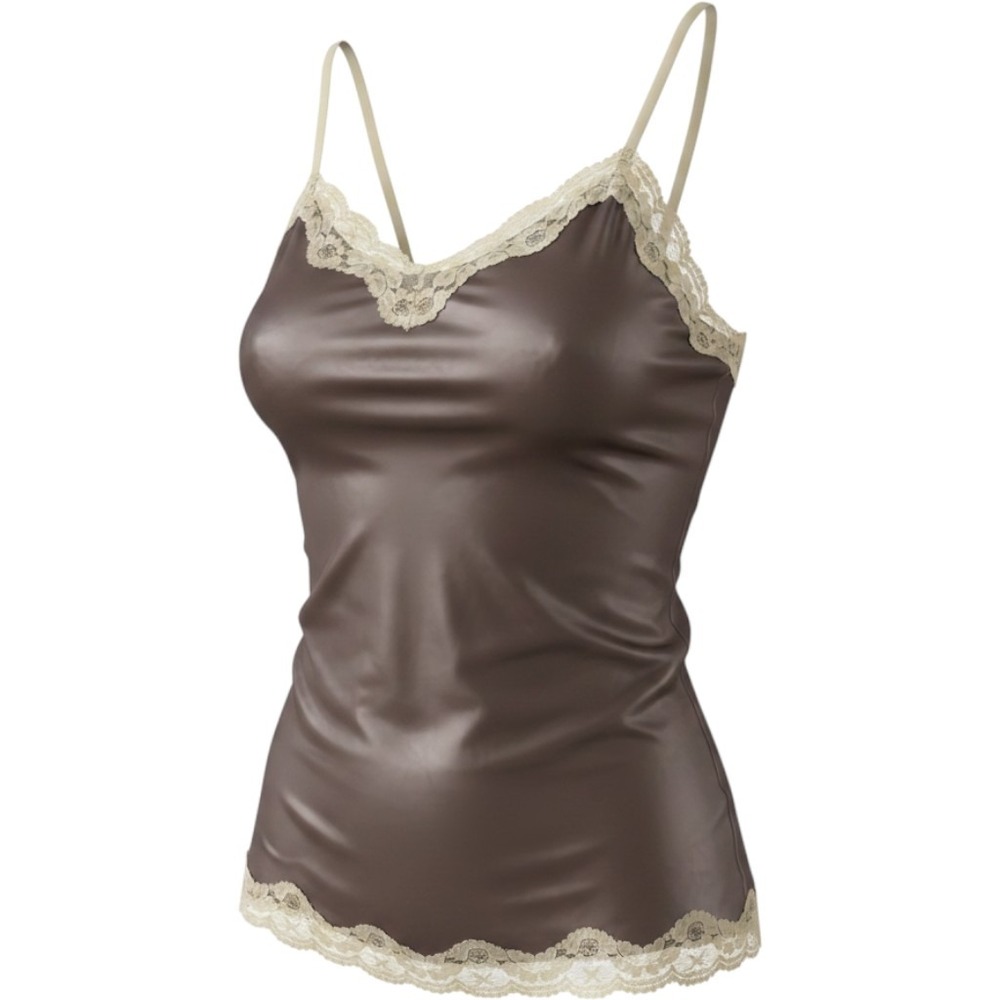 Aratta Silent Journey Brown Silk Lace Trim Camisole Top XS Y2K Spaghetti Strap